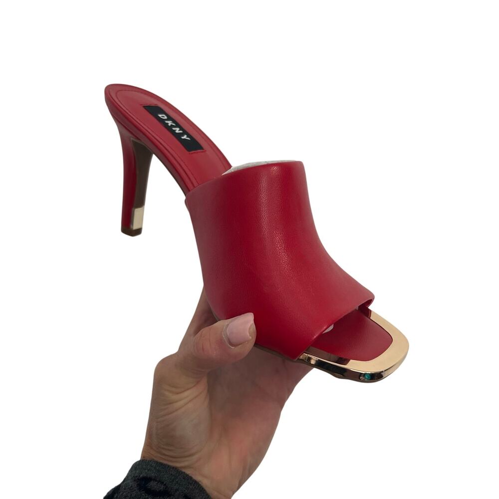 DKNY Y2K Leather Bronx Mule Square Stiletto Heels Women SZ 8.5 Sexy Boho Red NIB